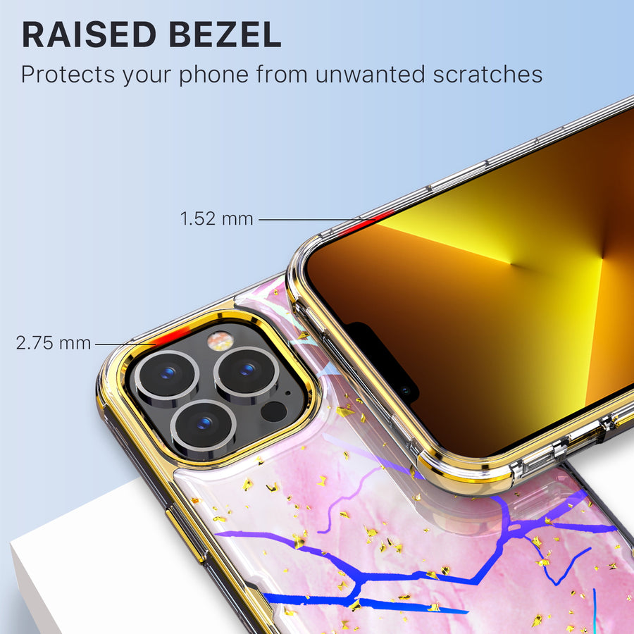 MyBat TUFF Kleer Hybrid Case for Apple iPhone 13 Pro - Pink Marbling / Electroplating Gold - MIP13PCSE4TM205-7.jpg