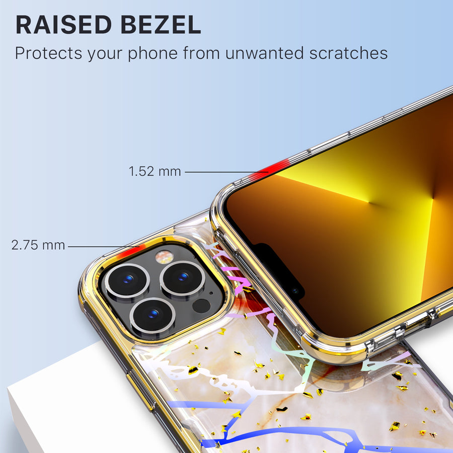 MyBat TUFF Kleer Hybrid Case for Apple iPhone 13 Pro - Pale Yellow Marbling / Electroplating Gold - MIP13PCSE4TM206-7.jpg