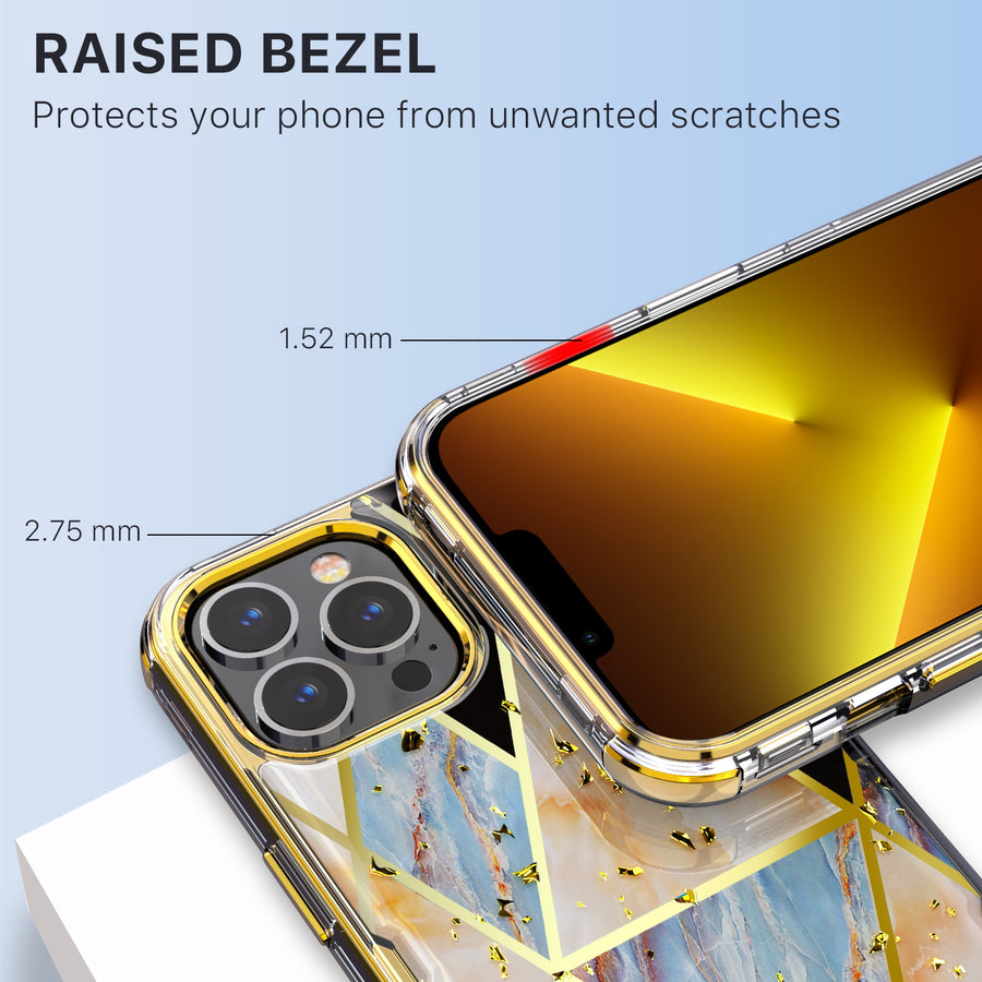 MyBat TUFF Kleer Hybrid Case for Apple iPhone 13 Pro - Electroplated Blue Marble / Electroplating Gold - MIP13PCSE4TM254-7.jpg