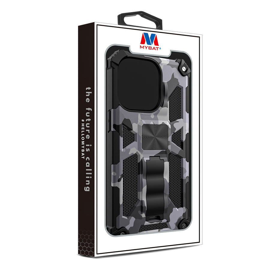 MyBat Sturdy Hybrid Protector Cover (with Stand) for Apple iPhone 13 Pro - Gray Camouflage / Black - MIP13PCSFSSM812-10.jpg