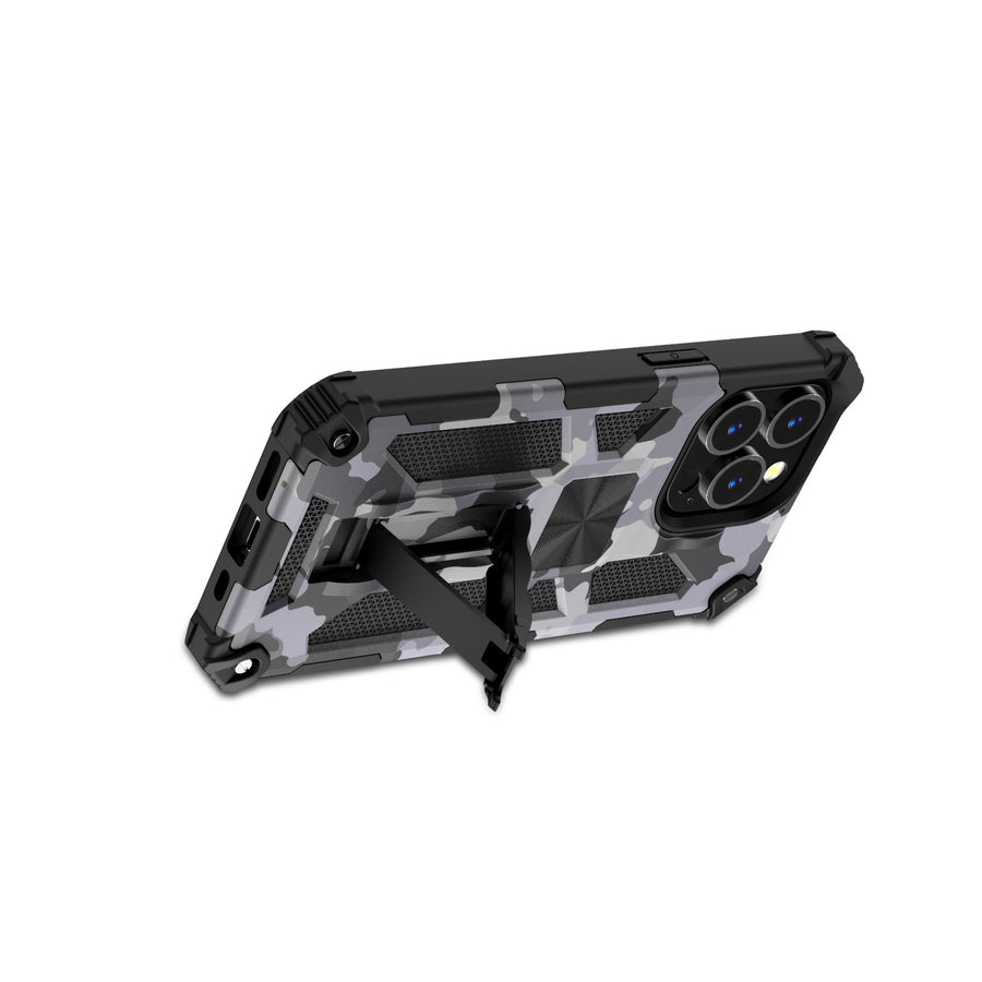 MyBat Sturdy Hybrid Protector Cover (with Stand) for Apple iPhone 13 Pro - Gray Camouflage / Black - MIP13PCSFSSM812-7.jpg