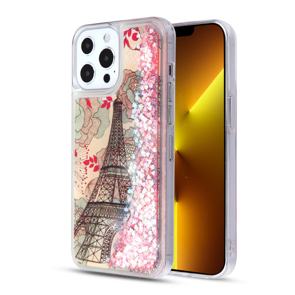 MyBat Quicksand Glitter Hybrid Protector Cover for Apple iPhone 13 Pro - Eiffel Tower & Pink Hearts - MIP13PCSGTMM014-2.jpg