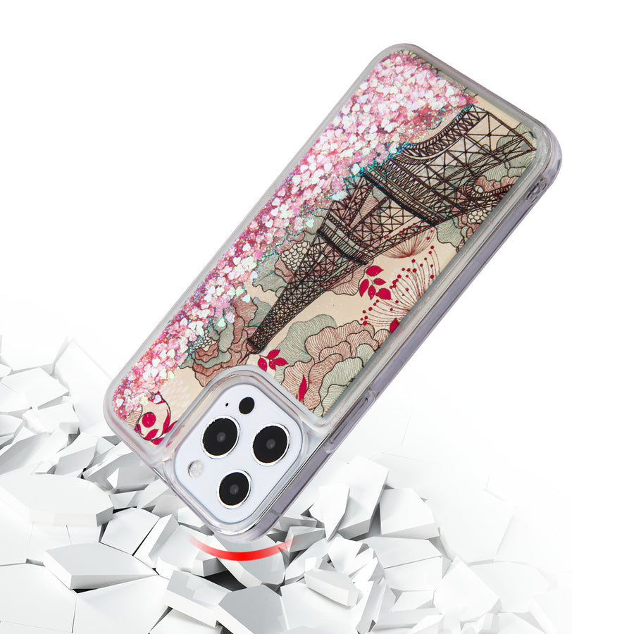 MyBat Quicksand Glitter Hybrid Protector Cover for Apple iPhone 13 Pro - Eiffel Tower & Pink Hearts - MIP13PCSGTMM014-5.jpg