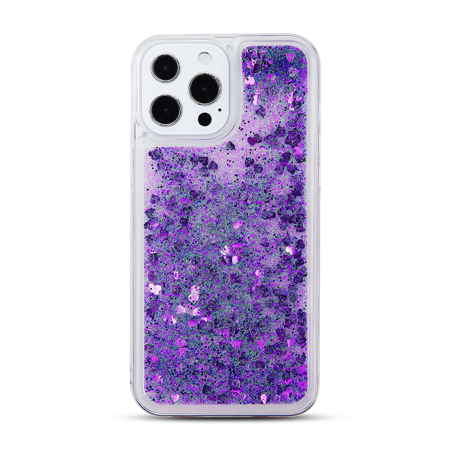 MyBat Quicksand Glitter Hybrid Protector Cover for Apple iPhone 13 Pro - Hearts & Purple - MIP13PCSGTMS041-3.jpg