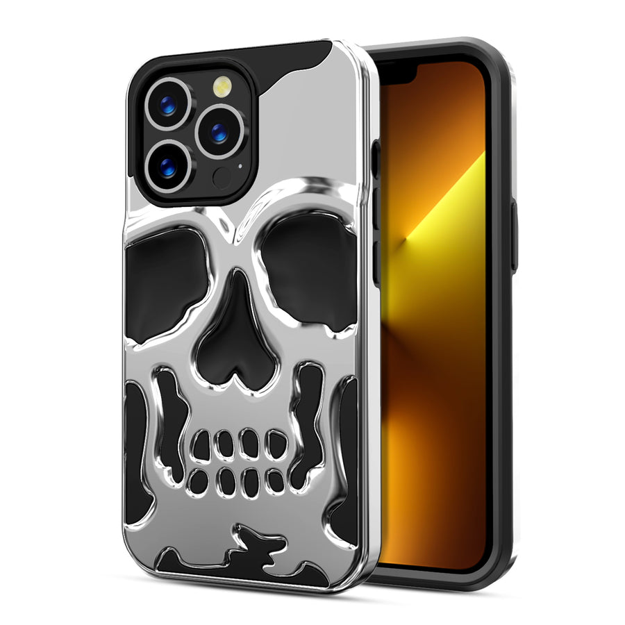 MyBat Skullcap Hybrid Protector Cover for Apple iPhone 13 Pro - Silver Plating / Black - MIP13PCSSLCC101-2.jpg