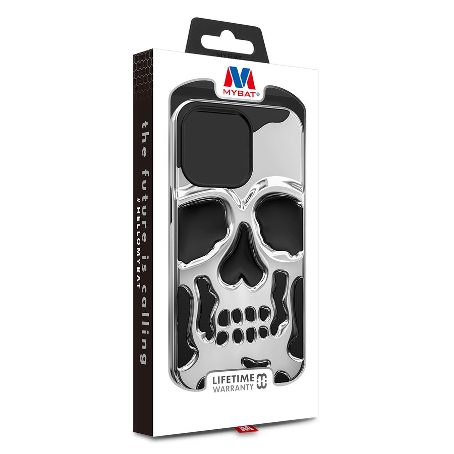MyBat Skullcap Hybrid Protector Cover for Apple iPhone 13 Pro - Silver Plating / Black