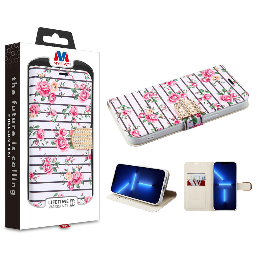 MyBat MyJacket Wallet Diamond Series for Apple iPhone 13 Pro Max - Pink Fresh Roses