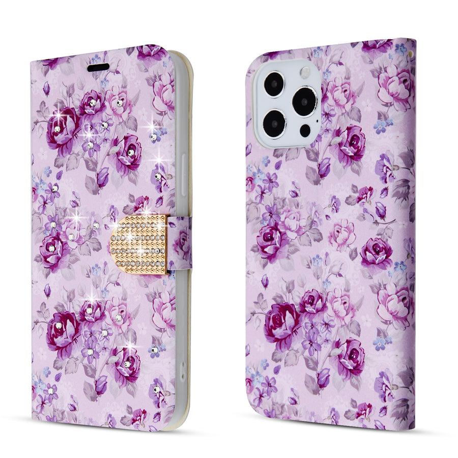 MyBat MyJacket Wallet Diamond Series for Apple iPhone 13 Pro - Fresh Purple Flowers - MIP13PPCMJD103-6.jpg