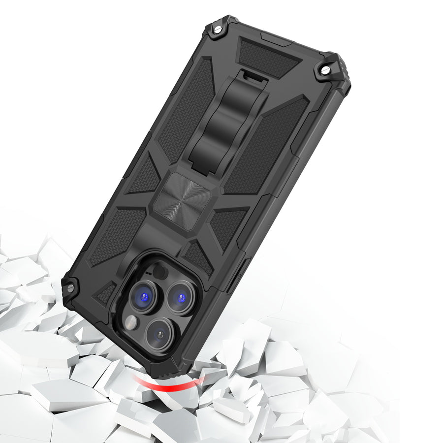 MyBat Sturdy Hybrid Protector Cover (with Stand) for Apple iPhone 14 Pro - Black / Black - MIP14PCSFSSS001-5.jpg