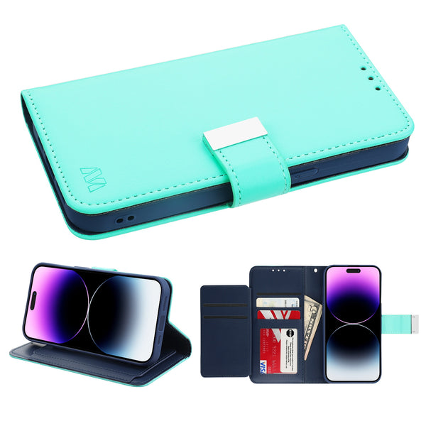 MyBat MyJacket Wallet Xtra Series for Apple iPhone 14 Pro Max - Teal Green / Dark Blue - MIP14PMPCMJG038-2.jpg