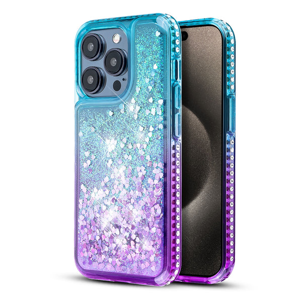 MyBat Quicksand Glitter with Diamonds Protector Cover for Apple iPhone 15 Pro - Purple / Blue Gradient - MIP15PCSGTMM201-2.jpg