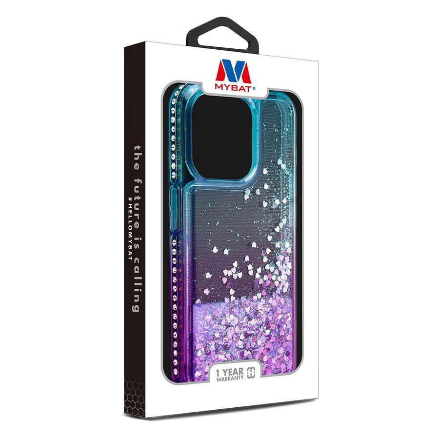 MyBat Quicksand Glitter with Diamonds Protector Cover for Apple iPhone 15 Pro - Purple / Blue Gradient
