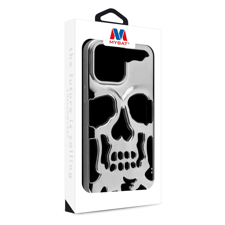 MyBat Skullcap Protector Cover for Apple iPhone 15 Pro - Silver Plating