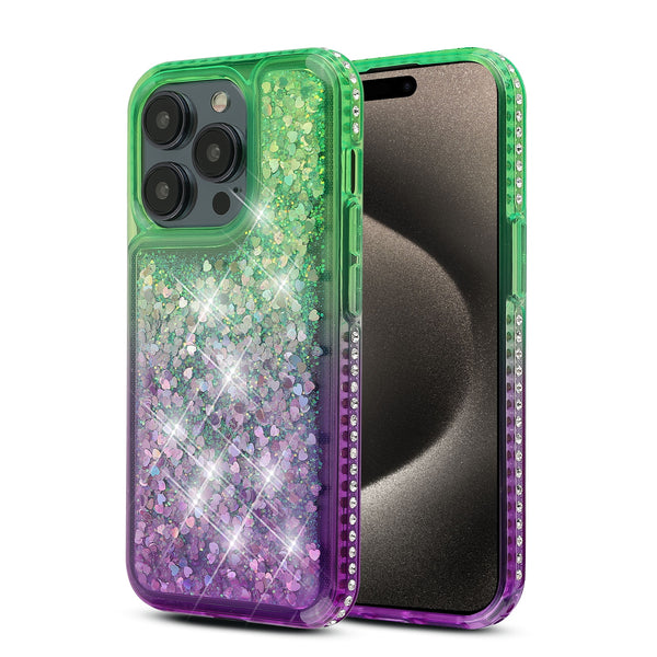 MyBat Quicksand Glitter with Diamonds Protector Cover for Apple iPhone 15 Pro Max - Purple / Green Gradient - MIP15PMCSGTMM203-2.jpg