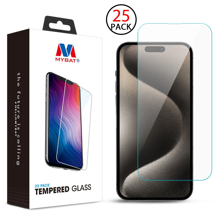 MyBat Tempered Glass Screen Protector (2.5D)(25-pack) for Apple iPhone 15 Pro - Clear