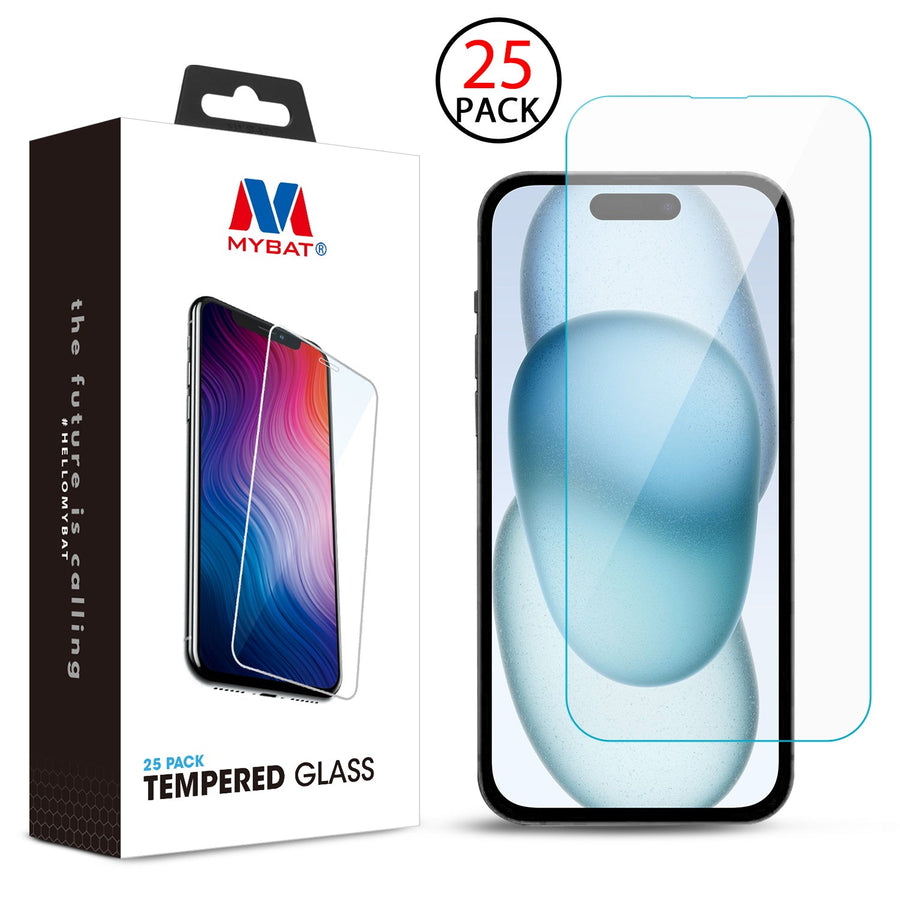 MyBat Tempered Glass Screen Protector (2.5D)(25-pack) for Apple iPhone 15 - Clear