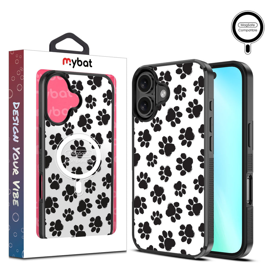 MyBat Design Lab Series MagSafe Case for Apple iPhone 16 Plus - Black Paw Prints