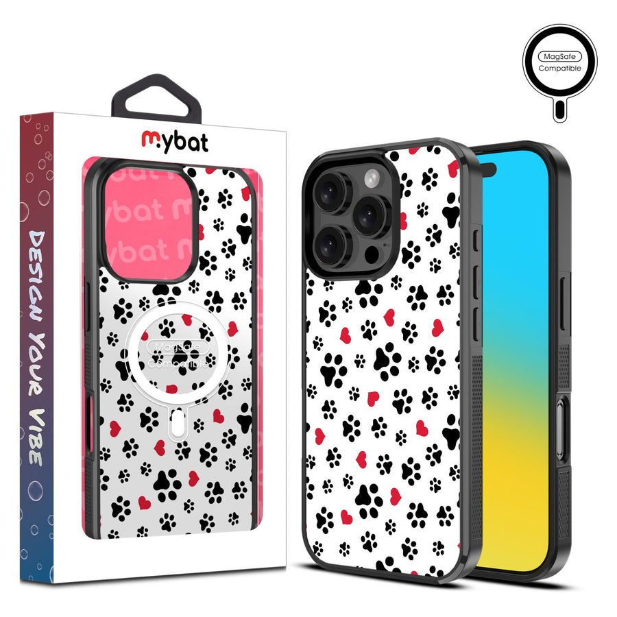 MyBat Design Lab Series MagSafe Case for Apple iPhone 16 Pro - Paw Prints and Hearts