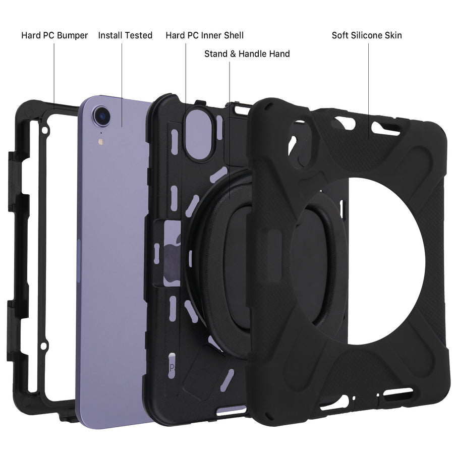 MyBat Rotatable Stand Shockproof Protector Cover for Apple iPad mini 6 (2021) / iPad mini 7 (2024) - Black / Black - MIPMI6CSRSSS251-6.jpg
