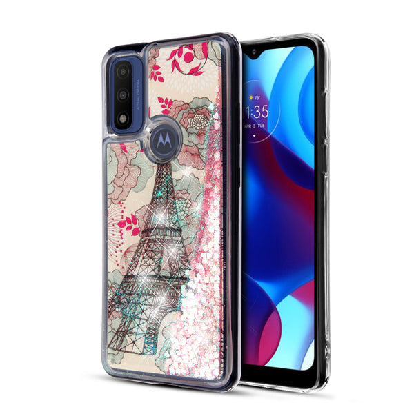 MyBat Quicksand Glitter Hybrid Protector Cover for Motorola Moto G Pure / Moto G Power (2022) - Eiffel Tower & Pink Hearts - MMGPCSGTMM014-2.jpg