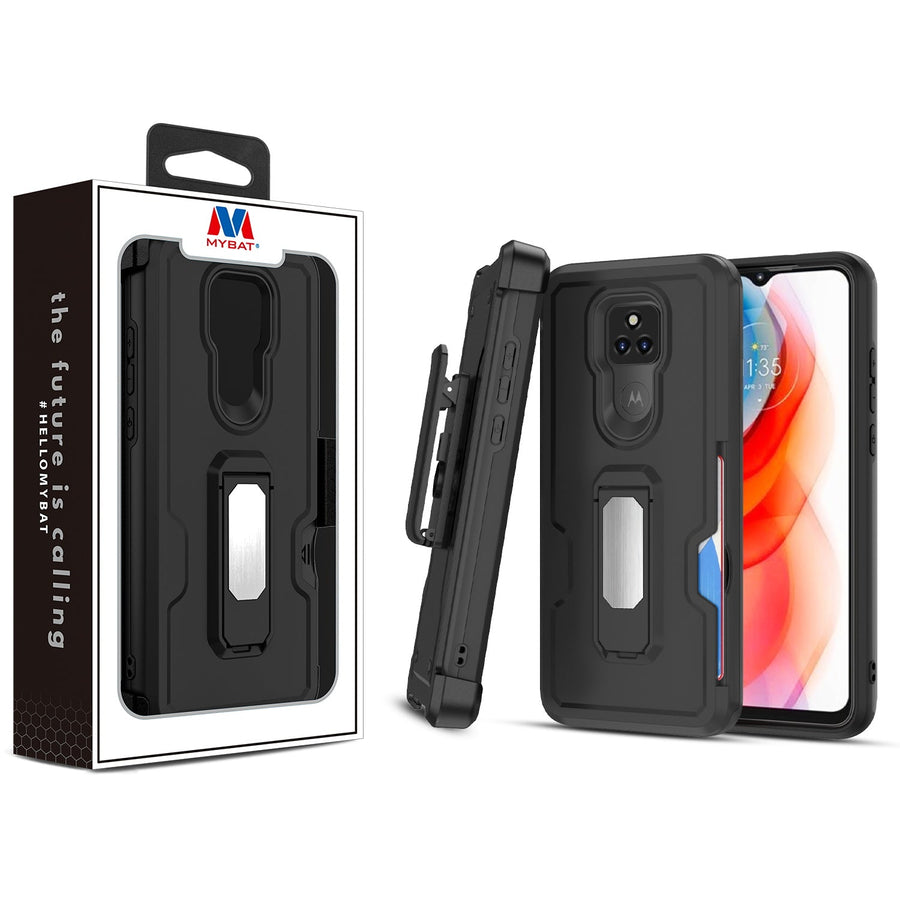 MyBat Grip Stand Protector Case Combo (with Black Holster)(with Card Wallet) for Motorola Moto G Play (2021) - Black / Black - MMGPY21CS3NES271-1.jpg