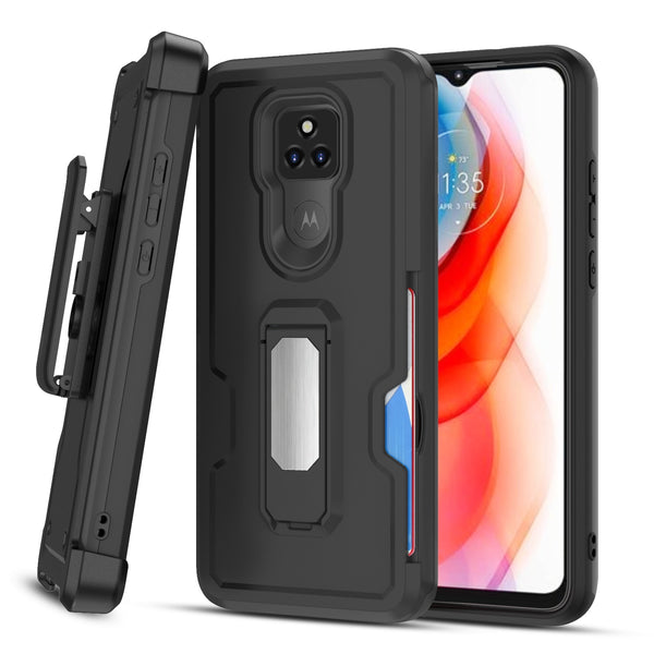 MyBat Grip Stand Protector Case Combo (with Black Holster)(with Card Wallet) for Motorola Moto G Play (2021) - Black / Black - MMGPY21CS3NES271-2.jpg