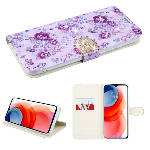 MyBat MyJacket Wallet Diamond Series for Motorola Moto G Play (2021) - Fresh Purple Flowers - MMGPY21PCMJD103-2.jpg