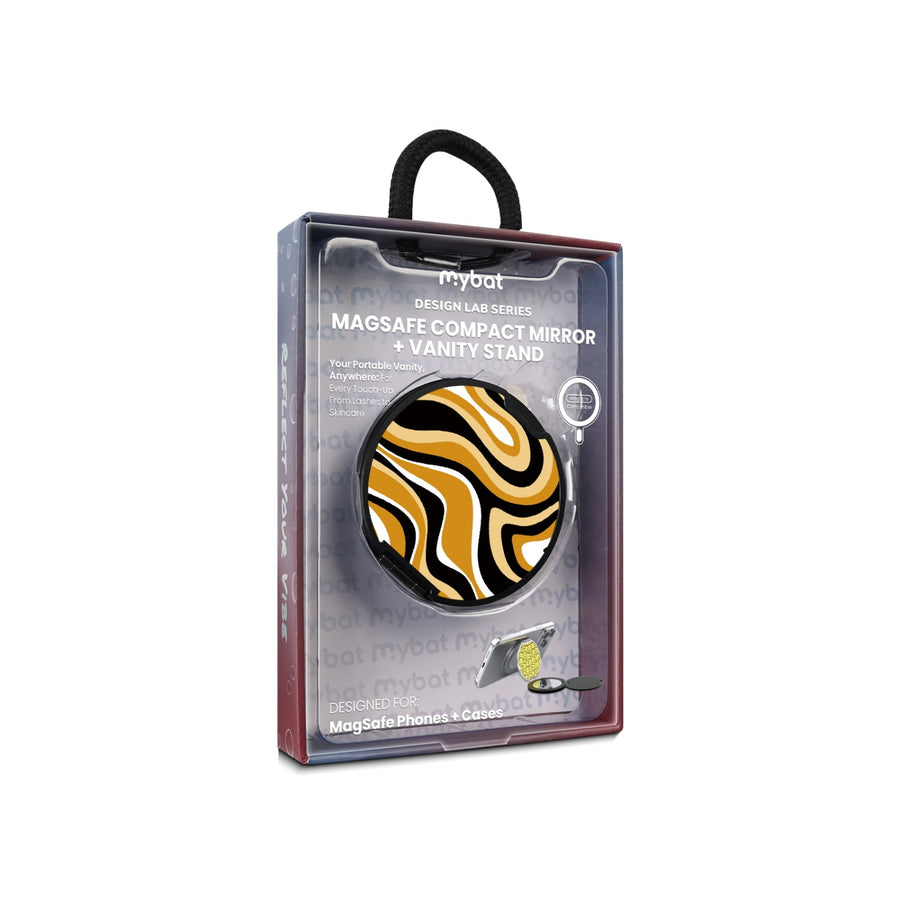 MyBat Design Lab MagSafe Selfie Mirror Kickstand - Black - Groovy Golden Swirls
