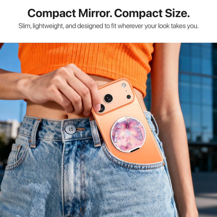 MyBat Design Lab MagSafe Selfie Mirror Kickstand - Silver - Pink Butterflies - MOTHMNUSU332-361-10.jpg
