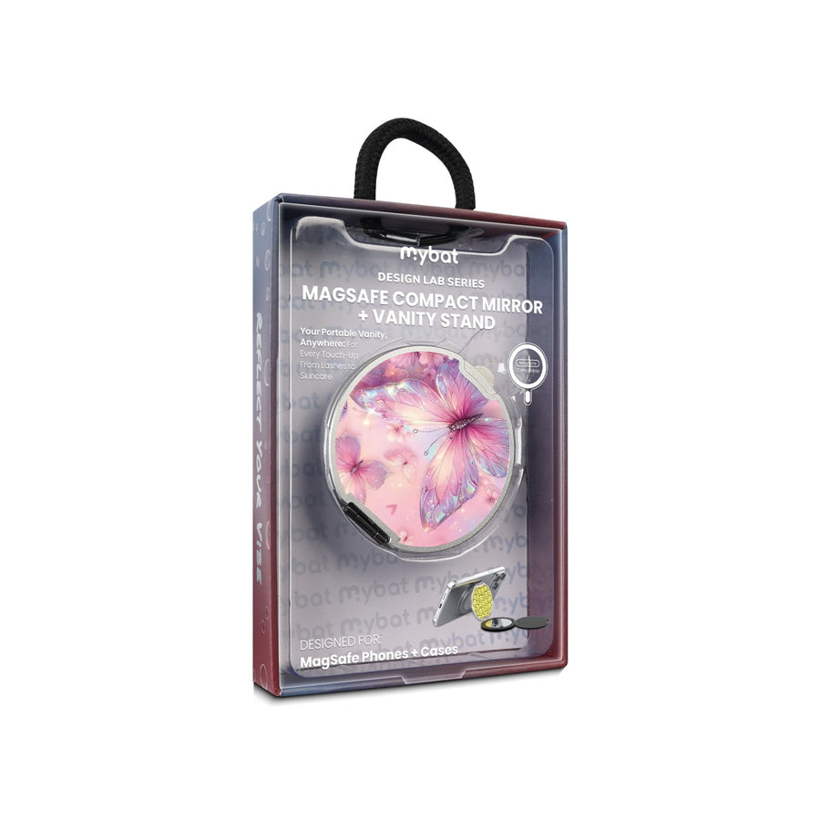 MyBat Design Lab MagSafe Selfie Mirror Kickstand - Silver - Pink Butterflies