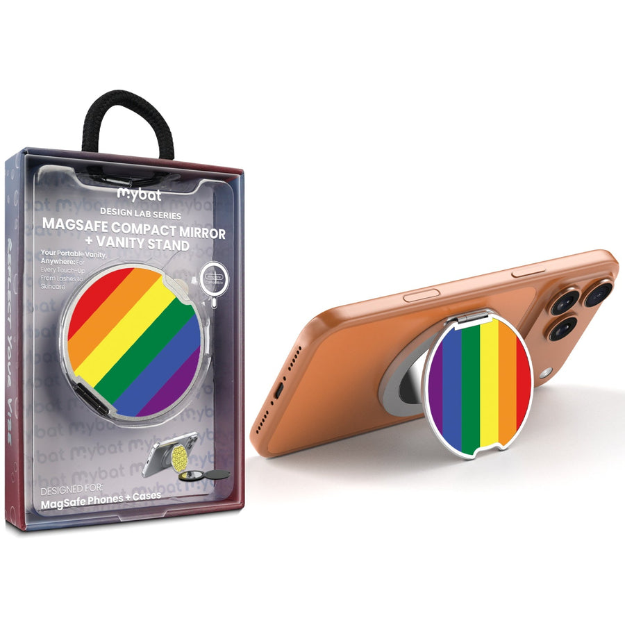 MyBat Design Lab MagSafe Selfie Mirror Kickstand - Silver - Rainbow Stripes