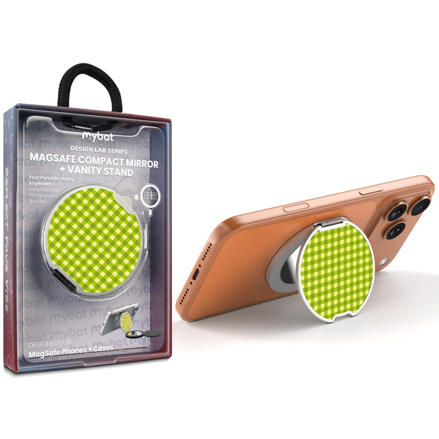 MyBat Design Lab MagSafe Selfie Mirror Kickstand - Silver - Green Gingham