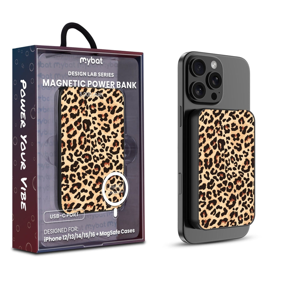 MyBat Design Lab 5000mAh Magnetic Wireless Power Bank - Black - Leopard Print