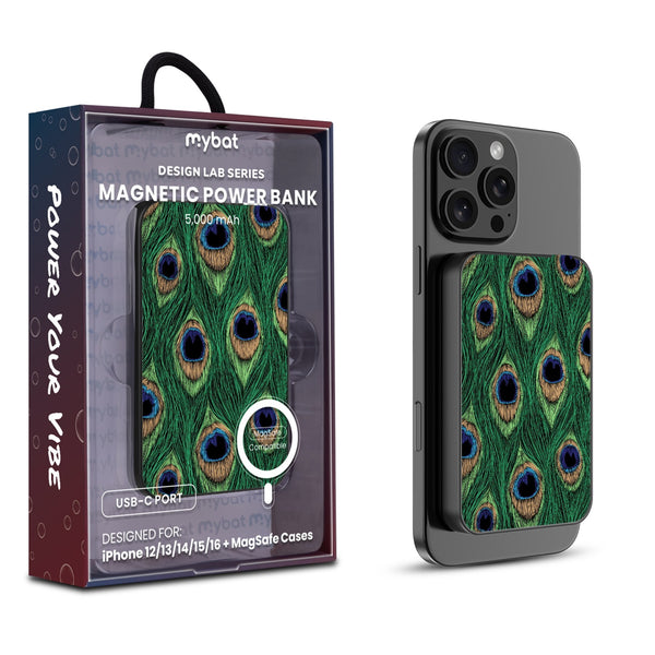 MyBat Design Lab 5000mAh Magnetic Wireless Power Bank - Black - Peacock Feathers - MPBBAT131-BK-018-1.jpg