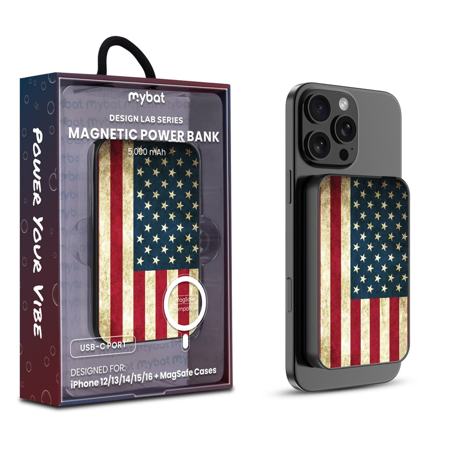MyBat Design Lab 5000mAh Magnetic Wireless Power Bank - Black - American Flag