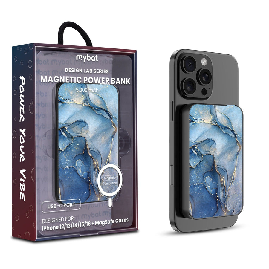 MyBat Design Lab 5000mAh Magnetic Wireless Power Bank - Black - Blue Marble