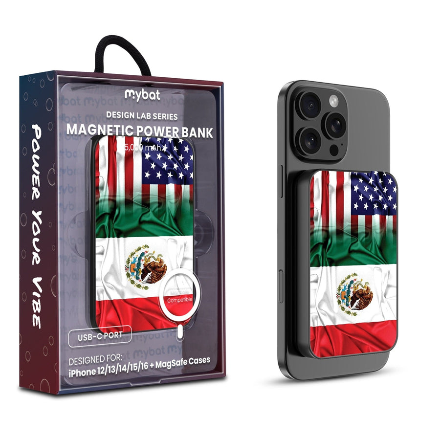 MyBat Design Lab 5000mAh Magnetic Wireless Power Bank - Black - Mexican-American Flag