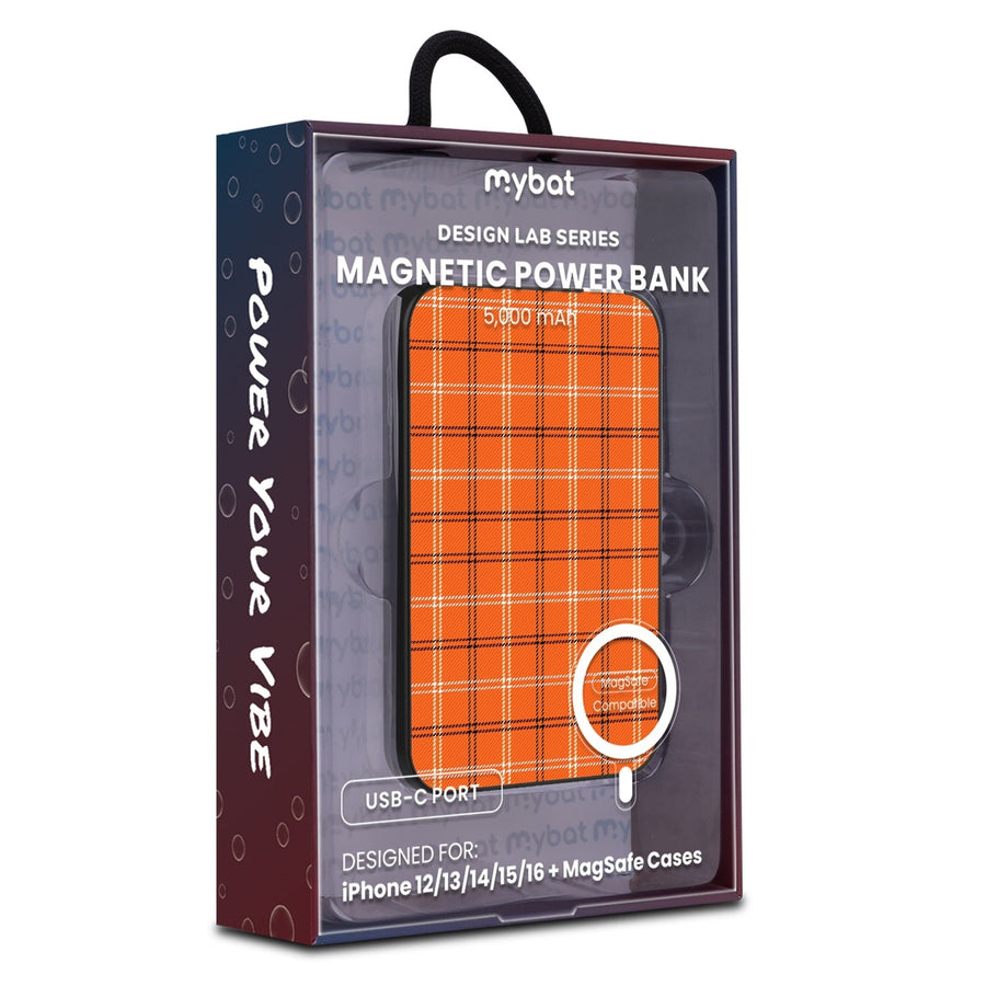 MyBat Design Lab 5000mAh Magnetic Wireless Power Bank - Black - Pumpkin Plaid