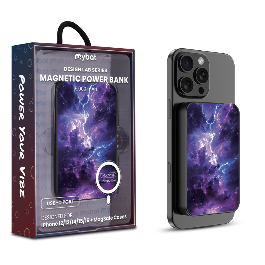 MyBat Design Lab 5000mAh Magnetic Wireless Power Bank - Black - Lightning Storm