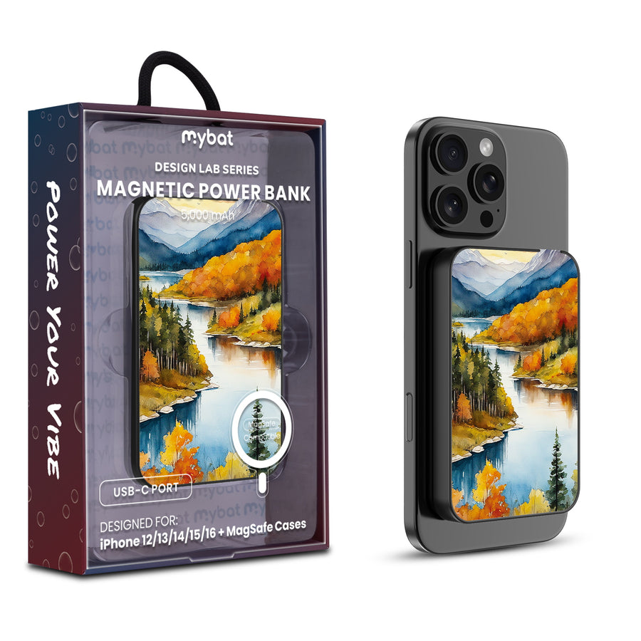 MyBat Design Lab 5000mAh Magnetic Wireless Power Bank - Black - Impressionist Foliage - MPBBAT131-BK-452-1.jpg