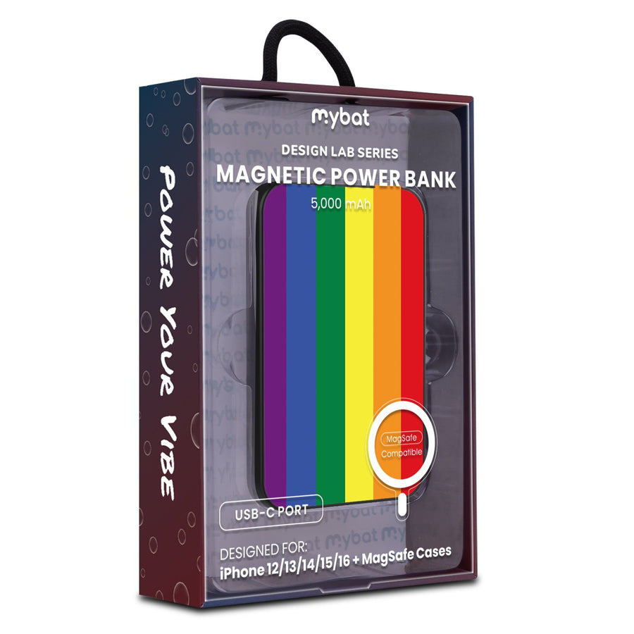 MyBat Design Lab 5000mAh Magnetic Wireless Power Bank - Black - Rainbow Stripes