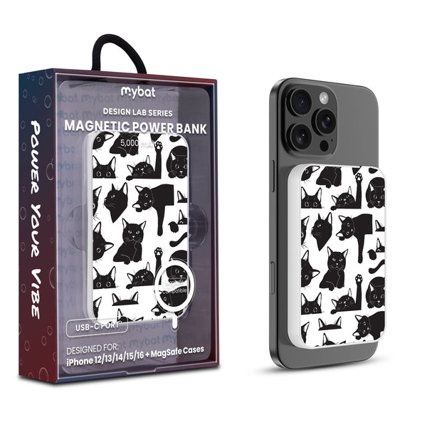 MyBat Design Lab 5000mAh Magnetic Wireless Power Bank - White - Black Cats - MPBBAT132-WH-017-1.jpg