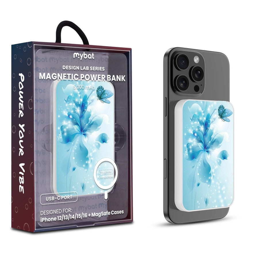 MyBat Design Lab 5000mAh Magnetic Wireless Power Bank - White - Butterfly & Flowers