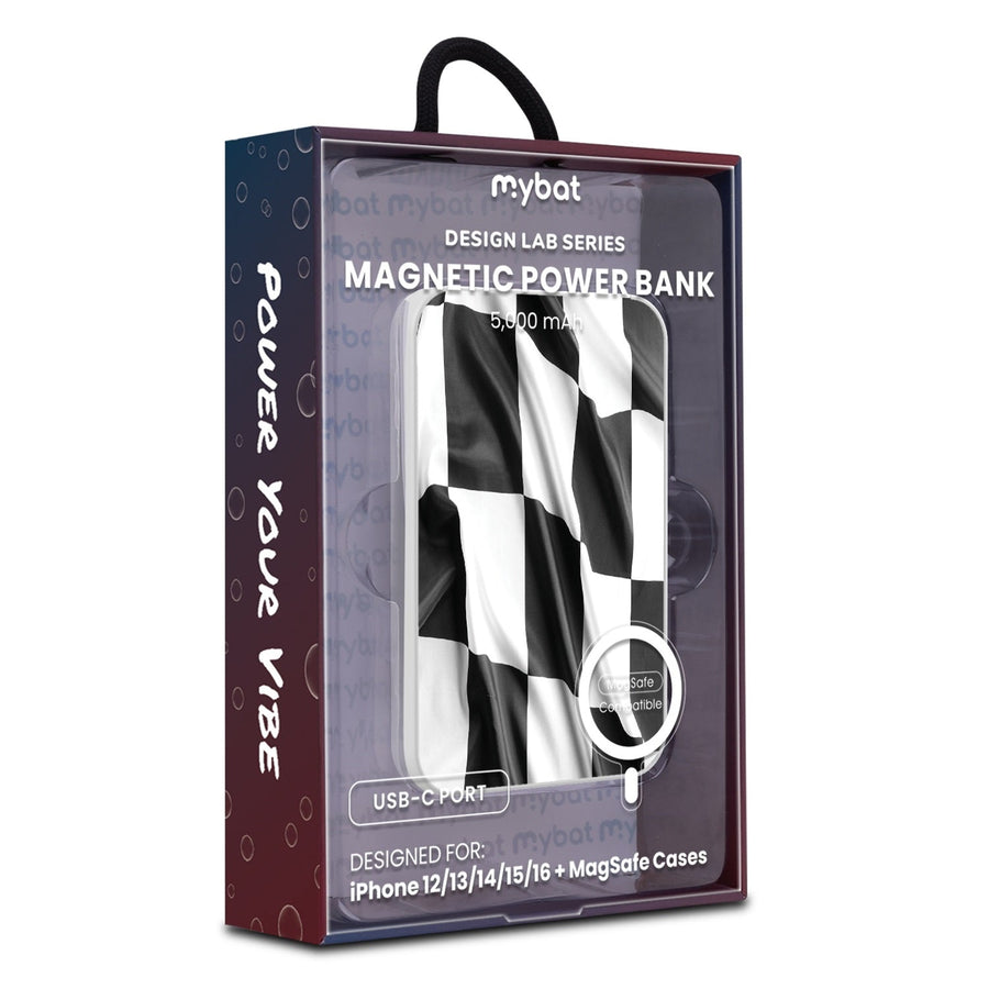 MyBat Design Lab 5000mAh Magnetic Wireless Power Bank - White - Racing Flag
