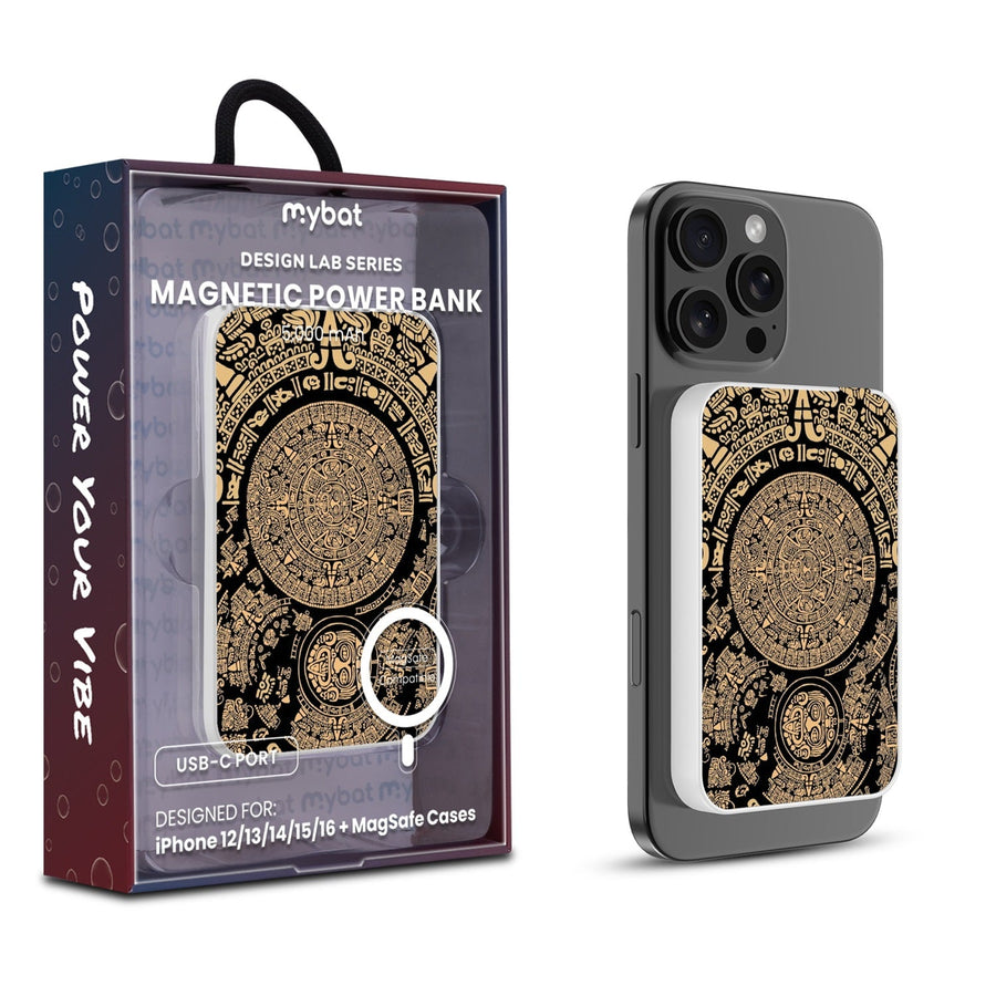 MyBat Design Lab 5000mAh Magnetic Wireless Power Bank - White - Mayan Calendar