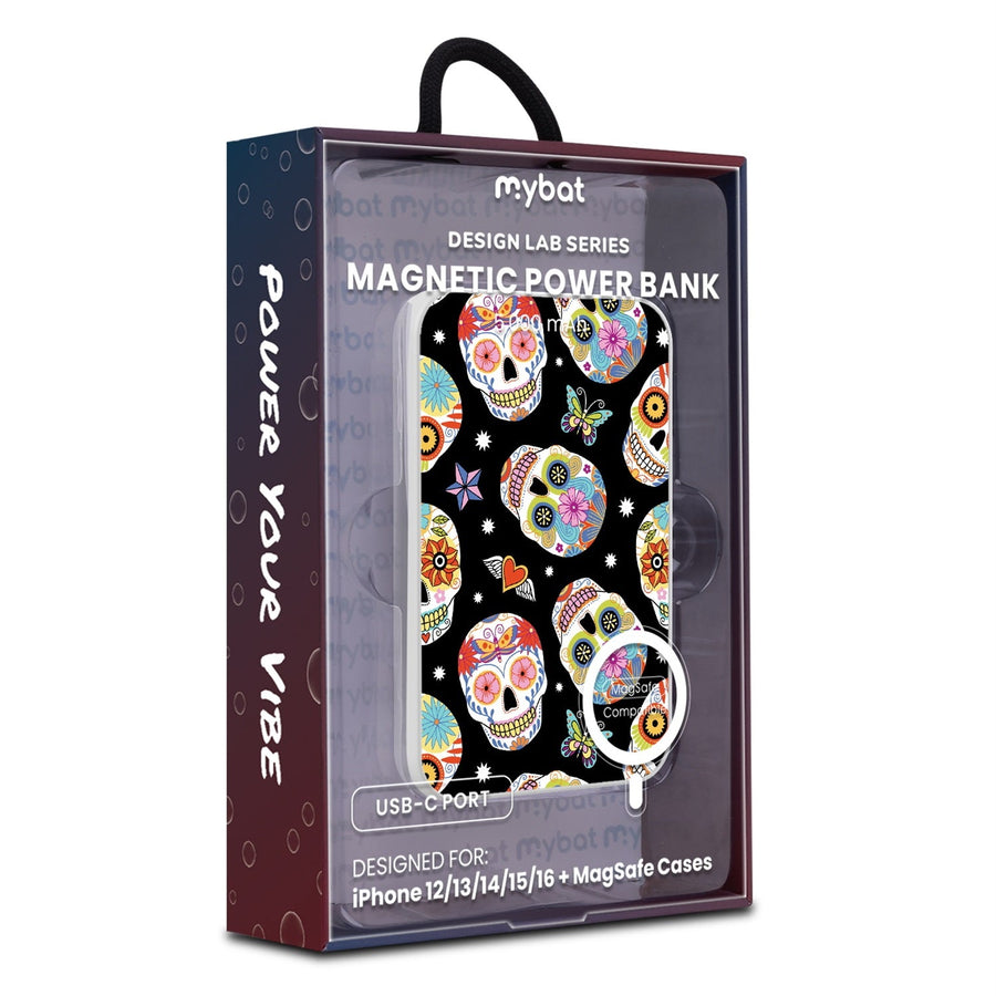 MyBat Design Lab 5000mAh Magnetic Wireless Power Bank - White - Day of the Dead