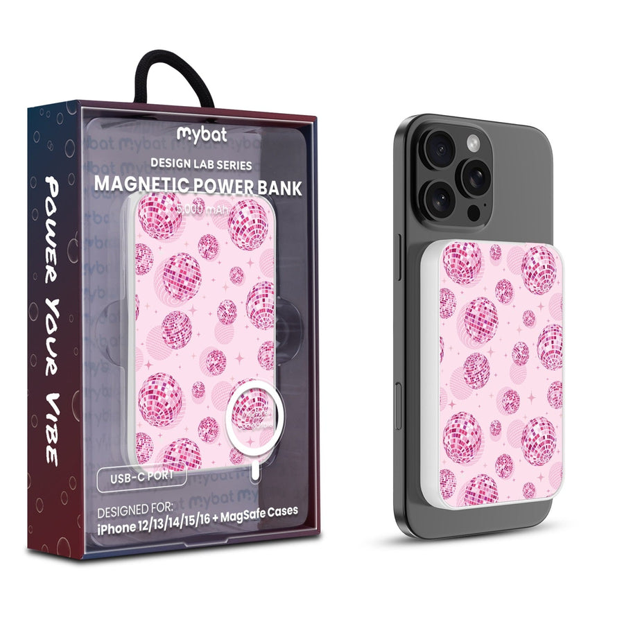 MyBat Design Lab 5000mAh Magnetic Wireless Power Bank - White - Disco Balls