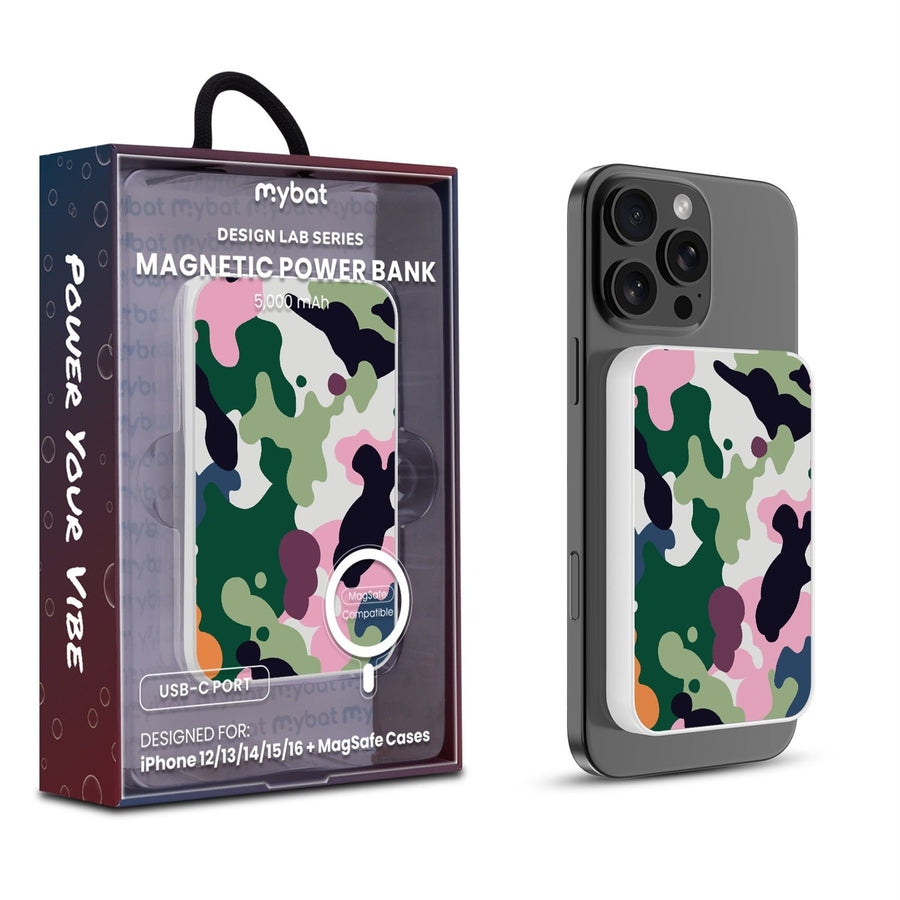MyBat Design Lab 5000mAh Magnetic Wireless Power Bank - White - Multicolor Camouflage