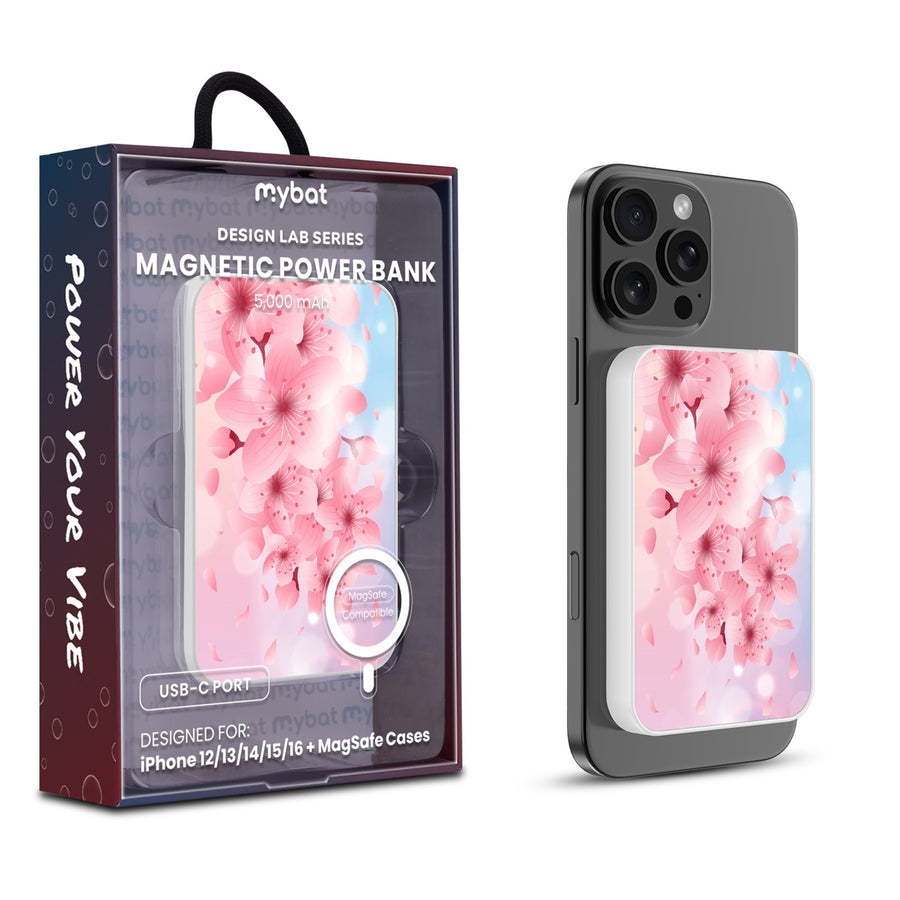 MyBat Design Lab 5000mAh Magnetic Wireless Power Bank - White - Cherry Blossoms - MPBBAT132-WH-131-1.jpg