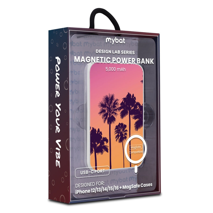 MyBat Design Lab 5000mAh Magnetic Wireless Power Bank - White - Palm Tree Sunset